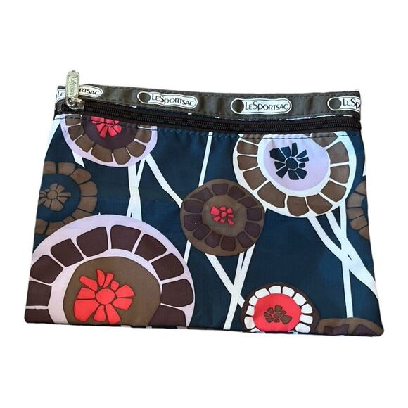 Le Sportsac Classic 1-Zip Cosmetic Pouch Make Up Bag Floral Geometric 7x8.5” - Picture 1 of 5
